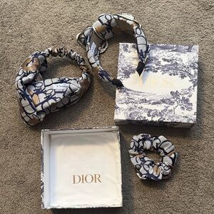 Dior Printed  Headband, Scrunchie & Wrap headband Set in Navy, Beige, White